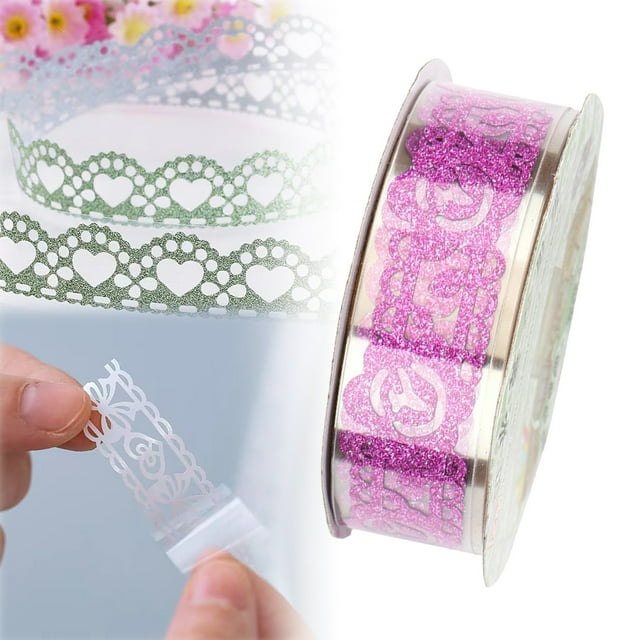 Ctnporpo Roll of Glitter Tape Lace Flower Pattern Self Adhesive Tape Sticker Colorful Decorative Masking Tape for Scrapbooking Card Making Crafts Frames Planner Journal Gifts Decor Adhesive Tape