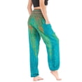 thumbnail image 2 of Defitshape Women's Harem Boho Pants Yoga Hippie Jogger Genie Pants with Pocket Smocked Waist Cool Summer Beach Trousers Bohemian Parachute Teal Elastic Waist High Waisted Patterned5 One Size, 2 of 5