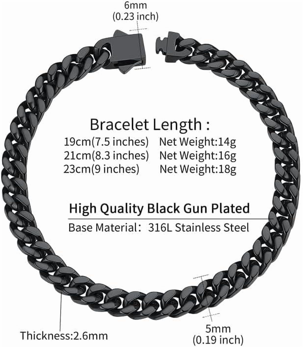 Leander Stainless Steel Cuban Link Bracelet for Men, 5mm/7mm/9mm/12mm Width, 7.5"/8.3"/9" Length, Black/18K Gold Plated Chain Wrist Bracelets for Men, with Gift Box