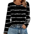 thumbnail image 2 of Nokdvo Woman Sweatshirt Trendy Striped Crewneck Pullover Long Sleeve Casual Loose Fit Shirts,Black XL, 2 of 5