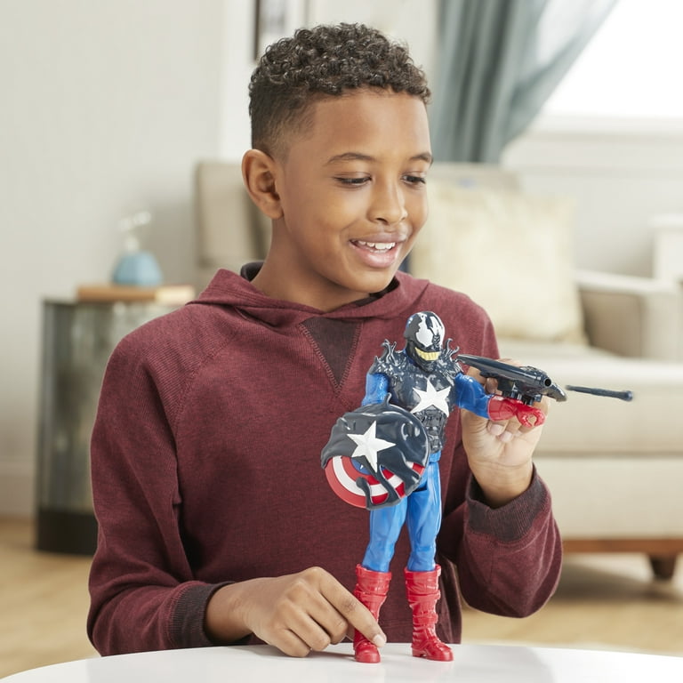 Marvel Spiderman: Maximum Venom Titan Hero Captain America Toy Action Figure  for Boys and Girls (12”) 