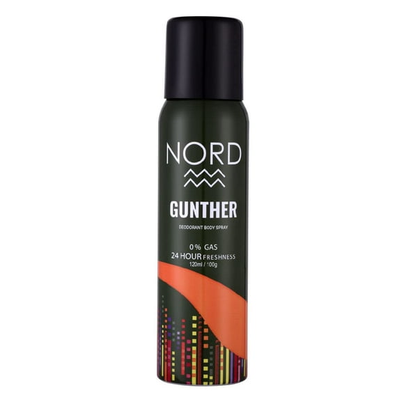 Nord Gunther Déodorant Vaporisateur Corporel pour Hommes 120ml, 4.05 Fl.oz. Déo Longue Durée pour Garçons - Fraîcheur 24 Heures & Sans Gaz avec Notes de Fusion d'Agrumes, Ambre, Marine & Musc