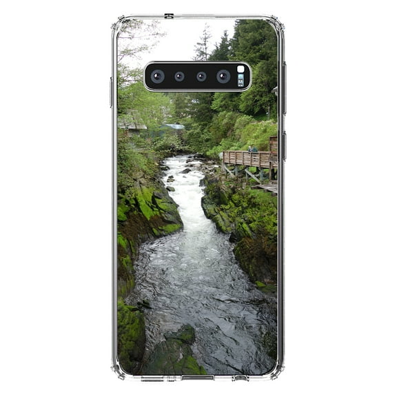 DistinctInk Clear Shockproof Hybrid Case for Samsung Galaxy S10  PLUS(6.4" Screen) - TPU Bumper, Acrylic Back, Tempered Glass Screen Protector - Ketchikan Alaska Stream