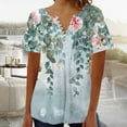 thumbnail image 4 of YOTAMI Plus Size Tops for Women Dressy Casual Loose Fit Blouses Summer Ruffled Floral Print Short Sleeve Button V-Neck T-Shirts Multicolor, 4 of 5