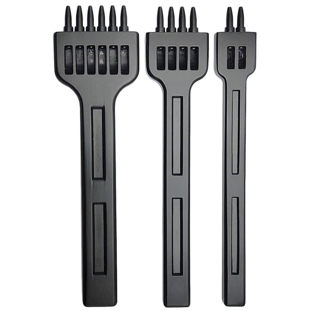 Paquete de 3 punzones de de cordones de 2/4/6 puntas, s de artesanía de material cuero, herramientas de trabajo para bricolaje (5 mm, negro) DYNWAVEMX Punzón de costura de 5 mm