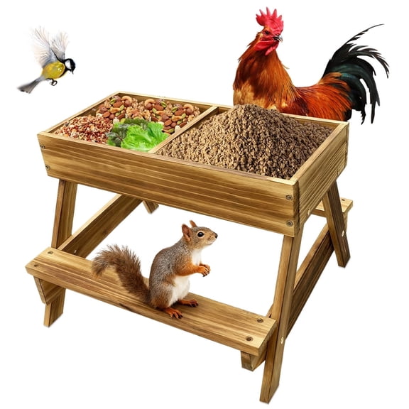 Chicken Feeder Table Chicken Picnic Feeder with Mesh Bottom Wooden Large DIY Chicken Feeder Kit Wild Bird Duck & Squirrel Feeders