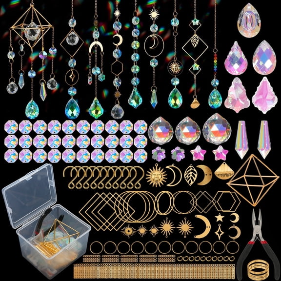 DIY Suncatcher Kit, 269pcs Crystal Sun Catchers for Windows Hanging Sun Catcher Kits, Hanging Prism with Rainbow Maker for Art and Crafts, Indoor Window Wedding Decor
