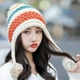 thumbnail image 4 of YooGuoGuo Women Fleece Lined Beanie Cap Contrast Color Warm Knitted Ski Hat w/Earflap Pom, 4 of 4