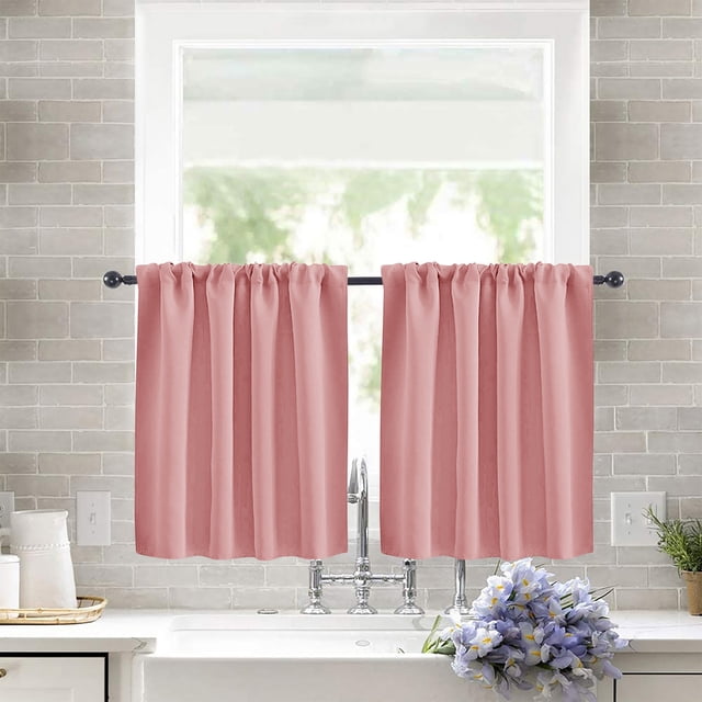 Xiao Hua Cortinas cortas de cocina - 106*91cm rosa Cortinas cortas para ventana, 1 rollo Cortinas con bolsillo para barra para cocina, cortinas de tela de alta precisión y para .