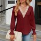 thumbnail image 4 of Blusas Sueltas Blusas de otoño con dobladillo de encaje Blusas básicas de mujer de color sólido Traje de vacaciones de manga larga Ygjytge Vino Tinto Xl para Mujer, 4 of 6