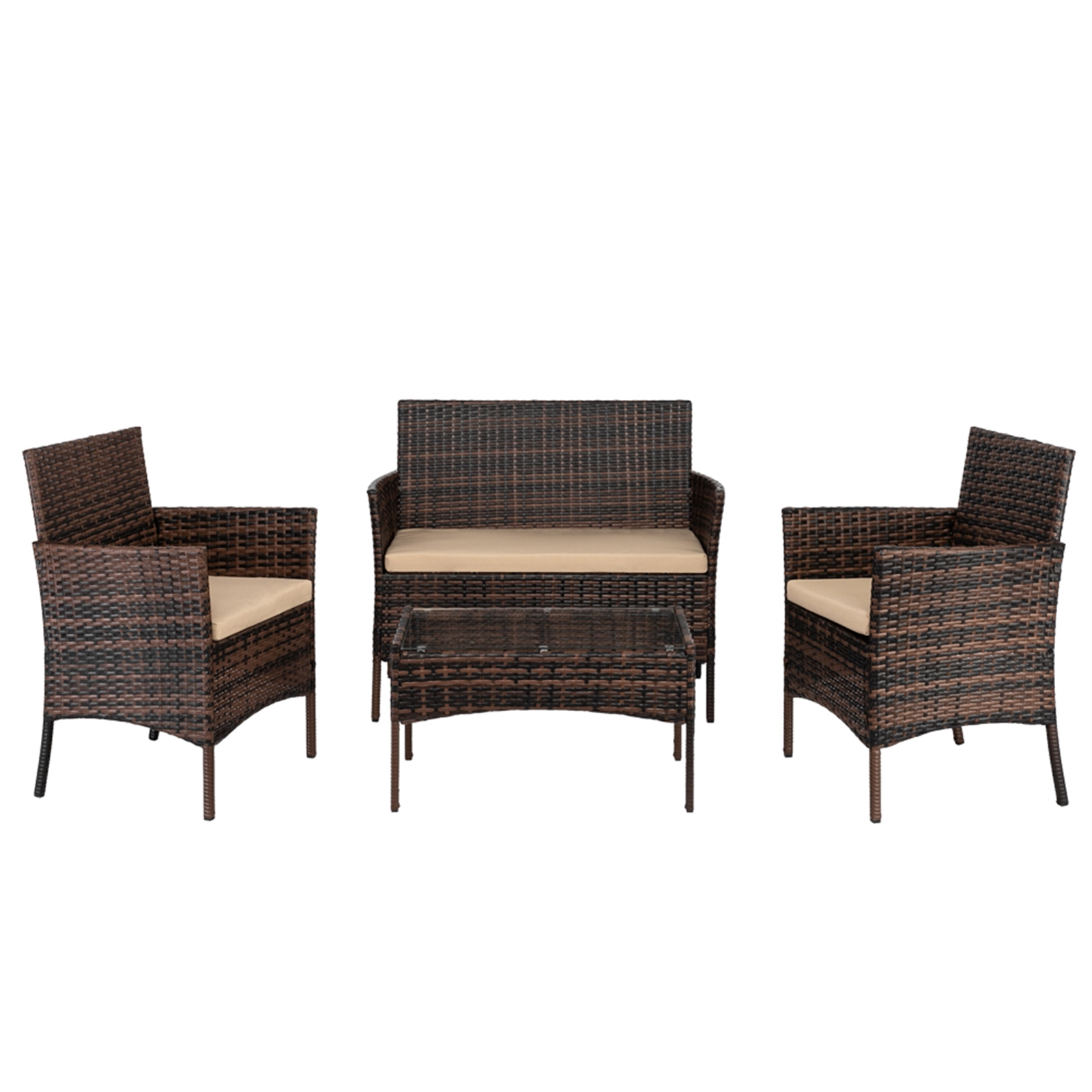 4 Piece Wicker Patio Conversation Furniture Set, Outdoor Rattan Chair and Table Set, Sectional Chair Set with Tea Table & Cushions, Bistro Set for Patio Backyard Porch Garden Poolside Balcony, B4512 - image 4 of 9