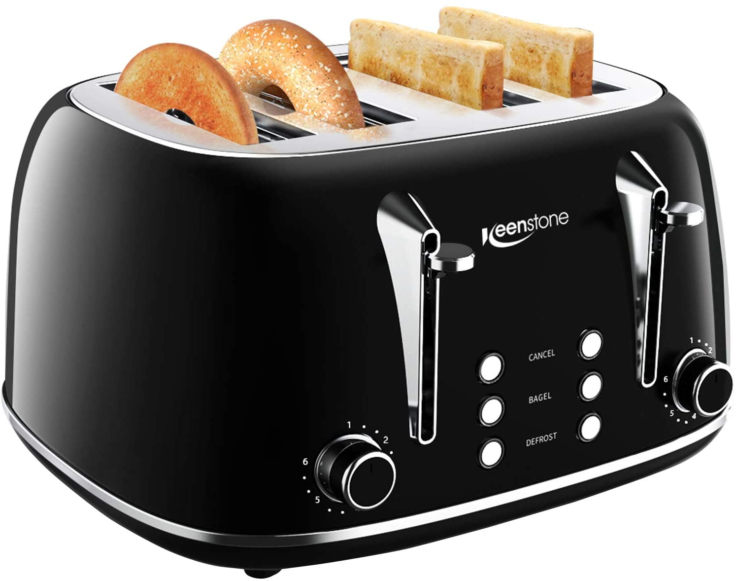 Keenstone Retro 4 Slots Stainless Steel Toaster With Bagel Can Toaster 4 Slice