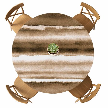 Round Fitted Tablecloth with Elastic Abstract Waves Tablecloths Waterproof Oil Proof Stripes Watercolor Ombre Brown Table Cover for Kitchen Dinner Party Picnic Fits Tables up to 36 - 44 Diameter