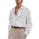 thumbnail image 2 of Blusa y camisa de manga larga con cuello vuelto para hombre, informal, a rayas, con bolsillos y botones, de poliéster., 2 of 9
