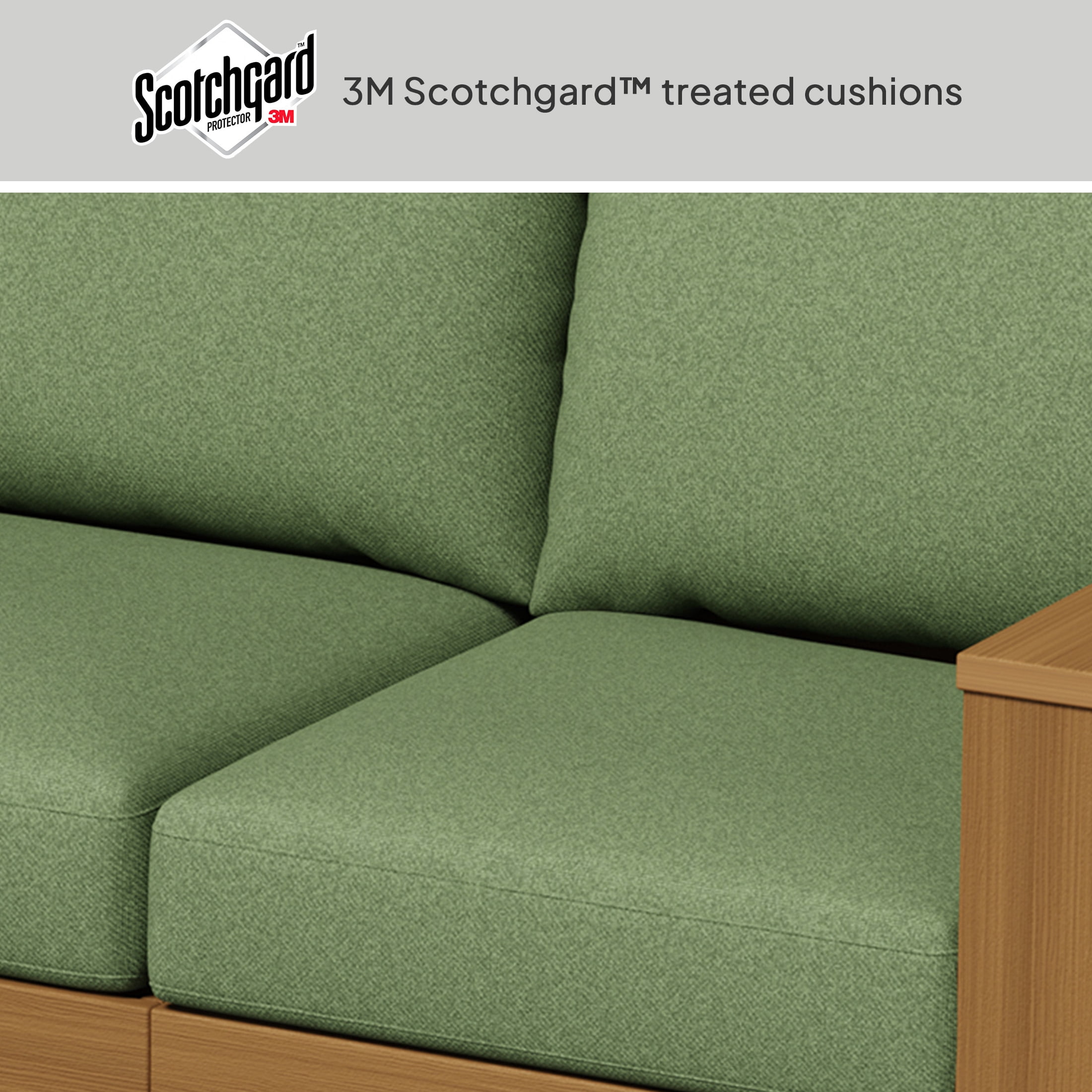 Better Homes & Gardens Ezra Outdoor Sofa, HDPE, Teak with Green Cushions