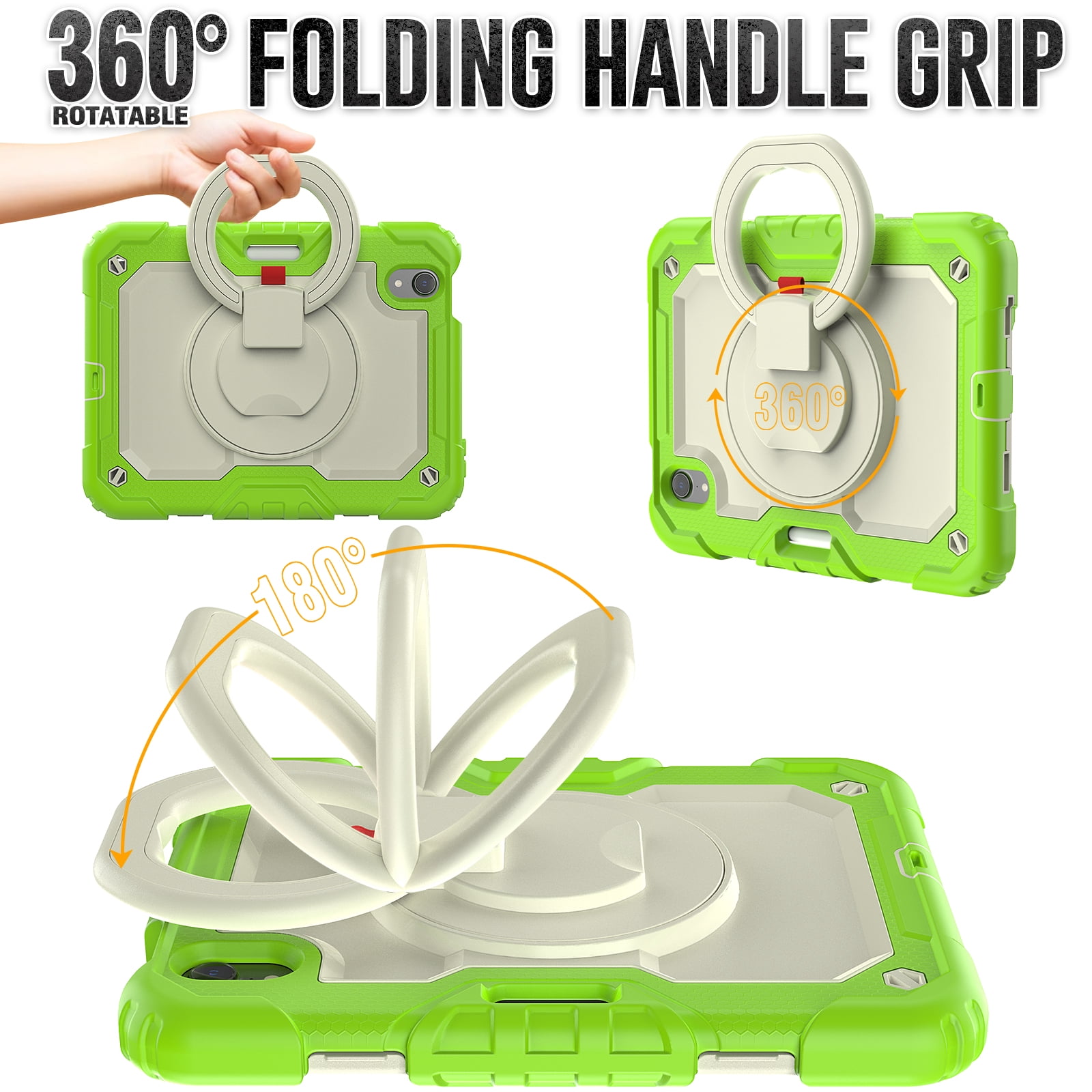 Allytechgroup Screen Protector Case for Apple iPad mini 7th Gen/ 6th Gen 8.3 Inch, Heavy Duty Protective Build-in Pencil Holder Handle Stand Rugged Bumper Case Kids Friendly for iPad mini 6 7, Lime