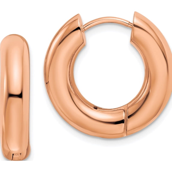 Stainless Steel Polished Rose Ip-Plated 5mm Hinged Hoop Earrings (20.5 X 21) Made In China sre1508