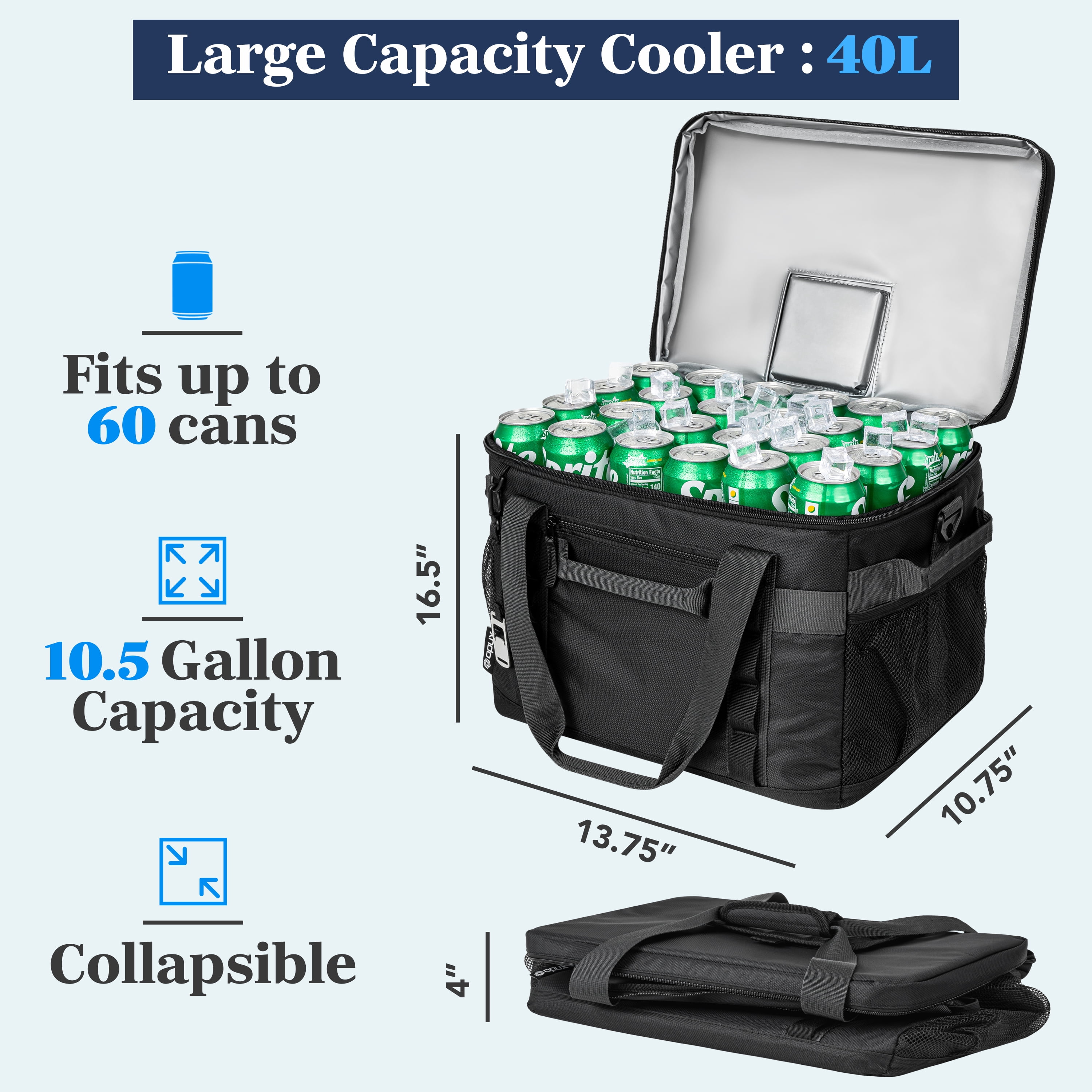OPUX Cooler Bag, 60 Cans Insulated Soft Collapsible Portable Cooler, Soft Sided Leakproof Cooler for Beach Camping with Shoulder Strap, Ice Chest for Travel Road Trip Picnic, Black