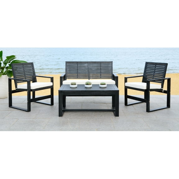 SAFAVIEH Ozark Outdoor Patio 4 Piece Conversation Set, Black Wash