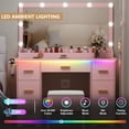 thumbnail image 6 of Makeup Vanity Desk with RGB LED Lights,Glass Top Vanity Desk with Mirror and Lights & Charging Station, 5 Drawers Vanity Mirror with Lights Desk and Chair for Women 3 Lightings Mode Adjusted, 6 of 8
