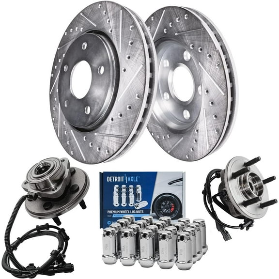 Detroit Axle - Front Drilled Brake Rotors Wheel Hubs   20pc Wheel Lug Nuts Replacement for 2002-2005 Ford Explorer Mercury Mountaineer - 24pc Set