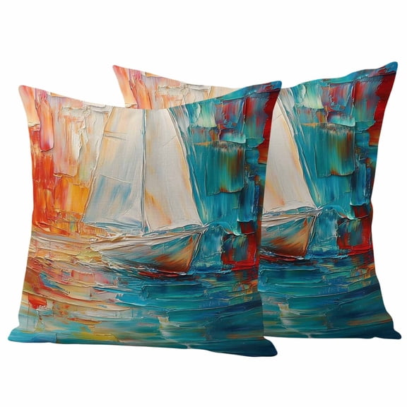 Colorful Ship Outdoor Waterproof Pillow Covers, Modern Abstract Art Ombre Oil Painting Decorative Square Throw Pillowcase Sofa Cushion Sham for Patio/Couch/Chair, 16"x16" 2 Pack