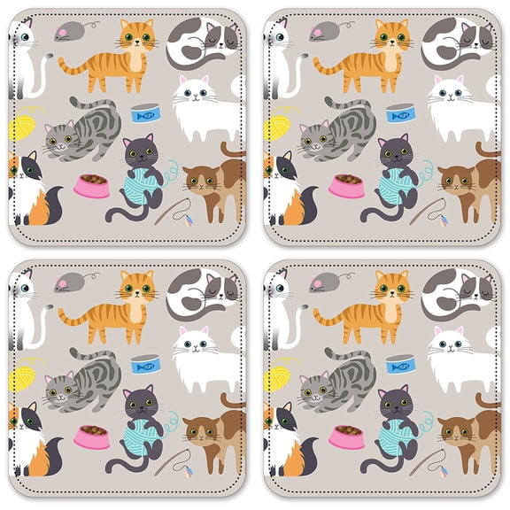 Vinyl Drink Coasters - Set of 4 - Cute Cats