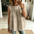thumbnail image 5 of Womens Sleeveless Blouses Tiered Ruffle Round Neck Flowy Dressy Work Office Shirts Summer Casual Loose Swing Keyhole Back, 5 of 7