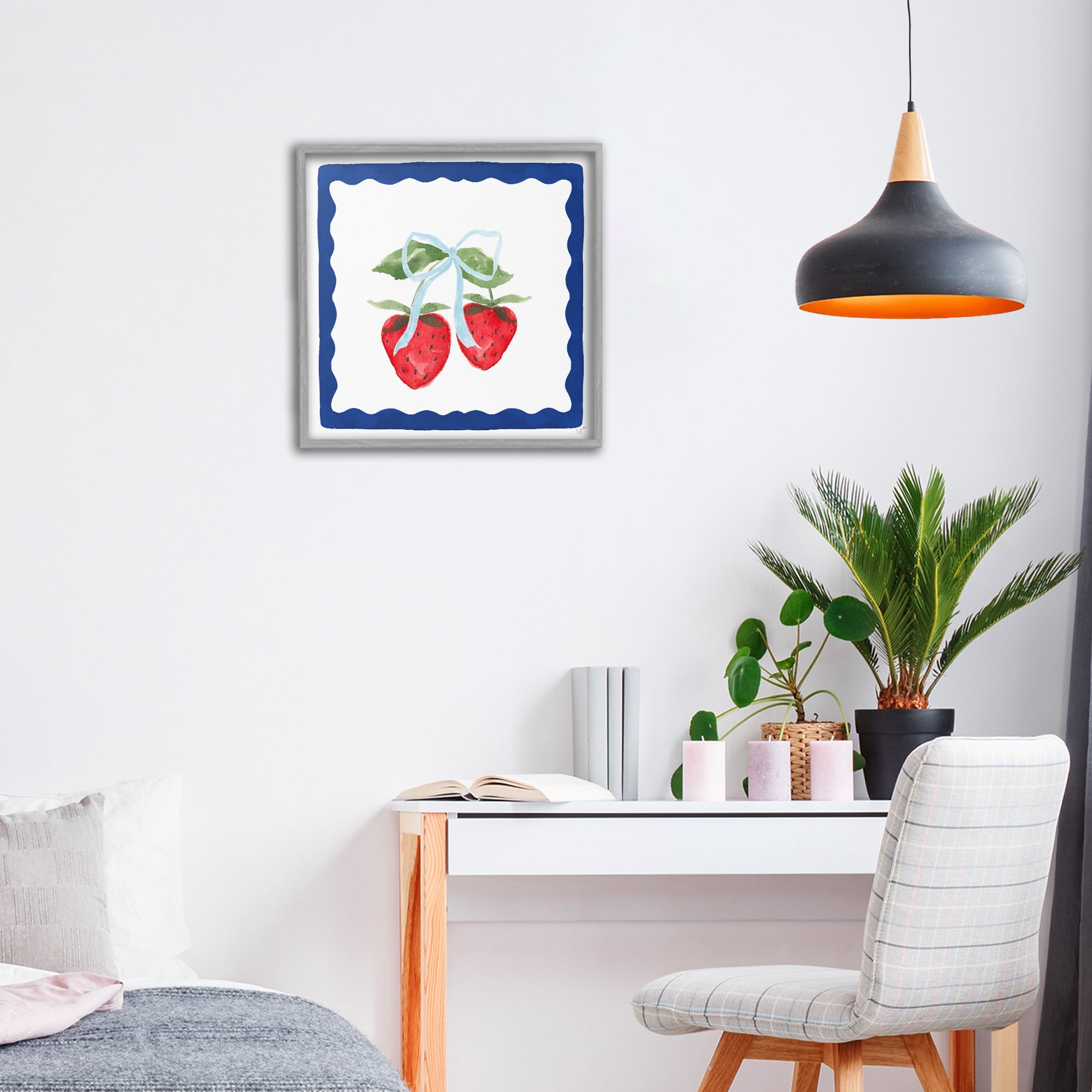 Stupell Industries Summer Bordered Strawberries Gray Framed Giclee Art, design by Lucille Price