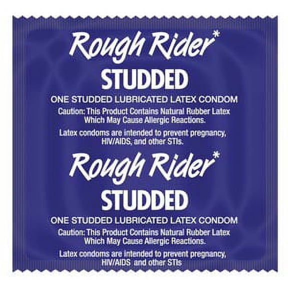 Rough Rider Studded Condoms   Silver Lunamax Pocket Case,  Lubricated Ribbed Latex Condoms-12 Count