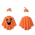 thumbnail image 4 of Yuncity Girls Halloween Outfit Set Fall Winter Pumpkin Graphic Print Batwing Sleeve Cape With Hat Cosplay 2-Piece Clothes Size 7-8 Years, 4 of 7
