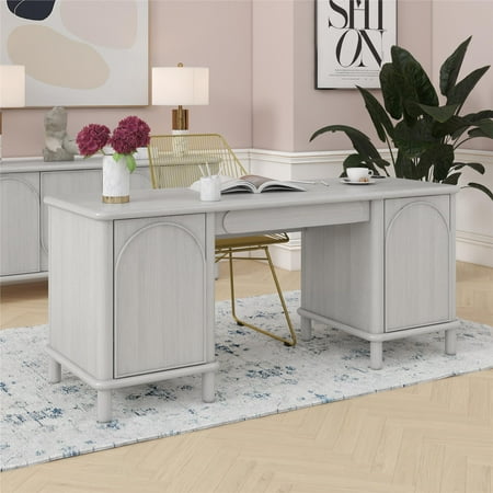 UPC: 0029986381200 | Selena Double Pedestal Desk  Rustic White