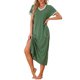 thumbnail image 1 of Camisón de noche de mujer INSPIRE CHIC con escote en V, abertura lateral, manga corta, camisón largo con bolsillos, M, verde, 1 of 6