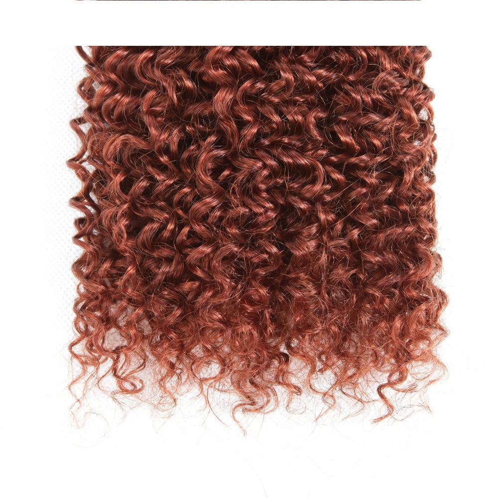 Brazilian Curly Hair Weft Bundles Jerry Curly 100% Human Curly Virgin Hair  Weaves Unprocessed Remy Hair Extensions For Black Women Light Auburn Color  #33 - 24 inch 