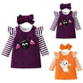 thumbnail image 4 of Mercatoo Toddler Baby Girl Halloween Clothes Long Sleeve Stripe Romper Pumpkin Embroidery Ribbing Skirt Dress with Headband, 4 of 4