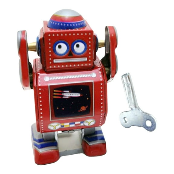 Windup Toy Iron Tin Robot Figurine Nostalgic Clockworks Toy for Room Decors