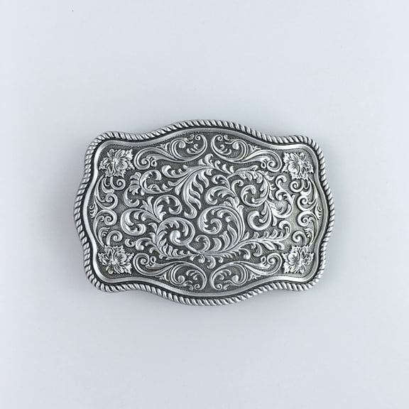 Antique Silver Cowboy Flower Pattern Cowgirl Belt Buckle Hebilla