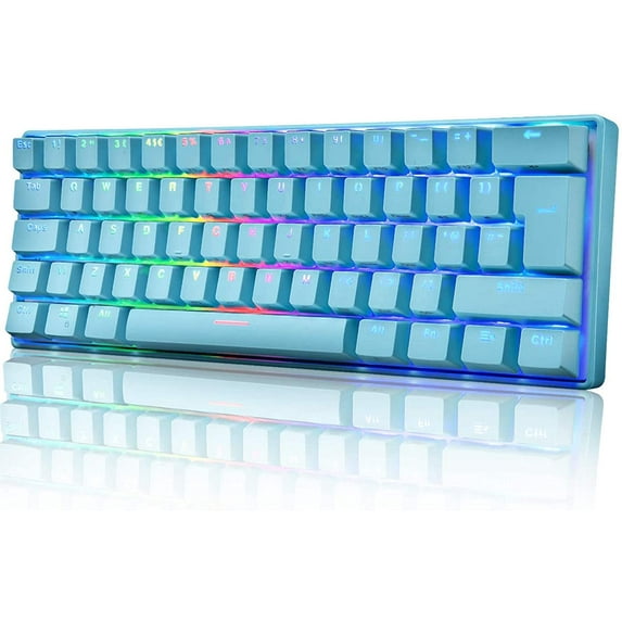 MK21 60% Mechanical Gaming Keyboard Mini Portable with Rainbow RGB Backlit Full Anti-Ghosting 61 Key Ergonomic Metal Plate Wired Type-C USB Waterproof for Typist Laptop PC Mac Gamer (Blue/Blue Switch)