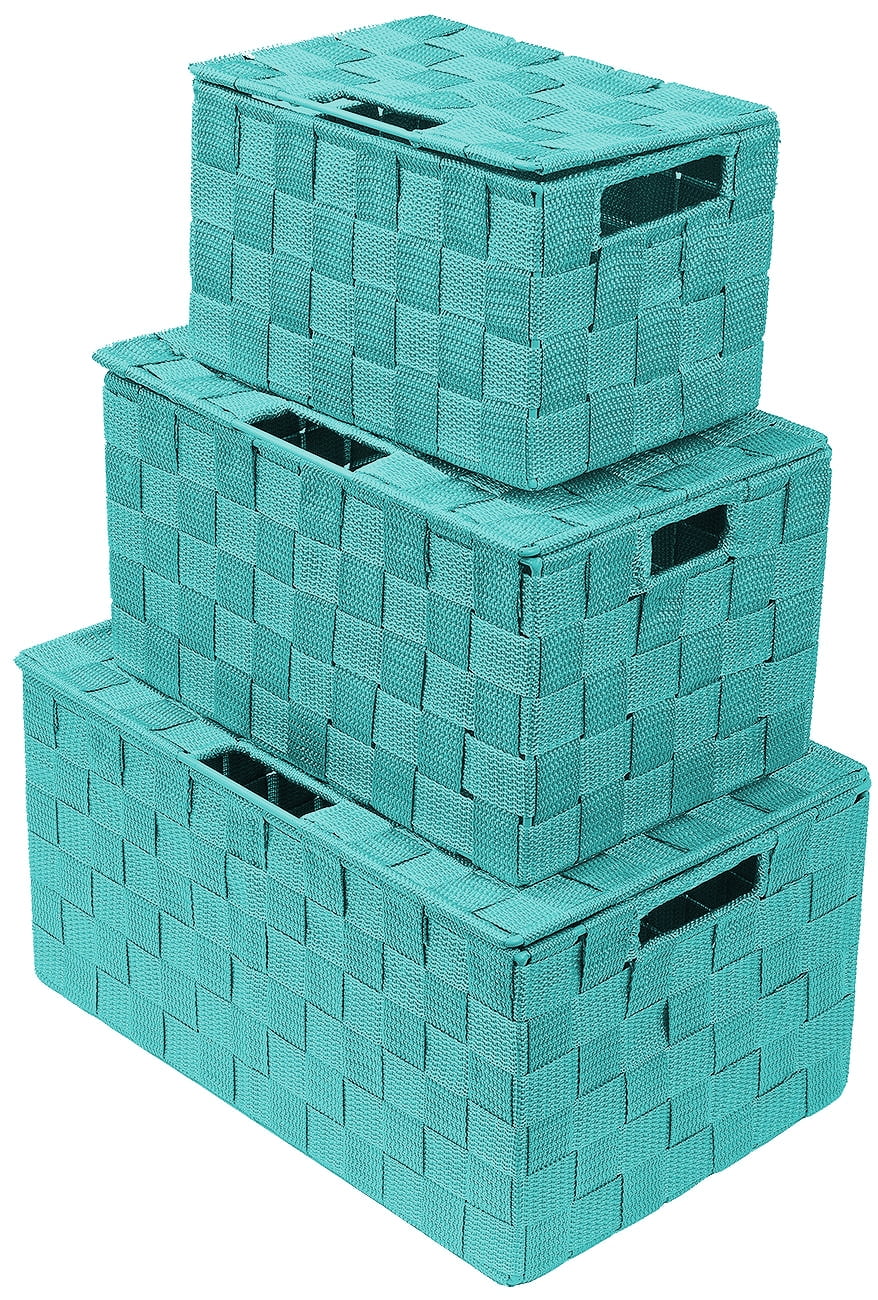 Weave Stackable Basket Set, 3 Pieces Aqua