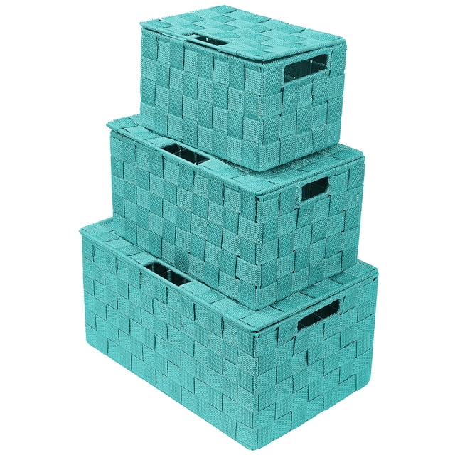 Ensemble de Paniers Empilables Tissés, 3 Pcs - Aqua