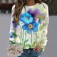 thumbnail image 3 of Gibobby Tops Mujeres Casual de manga larga con cuello redondo para mujer Sudadera con estampado de flores Top tipo (Aqua, M), 3 of 4