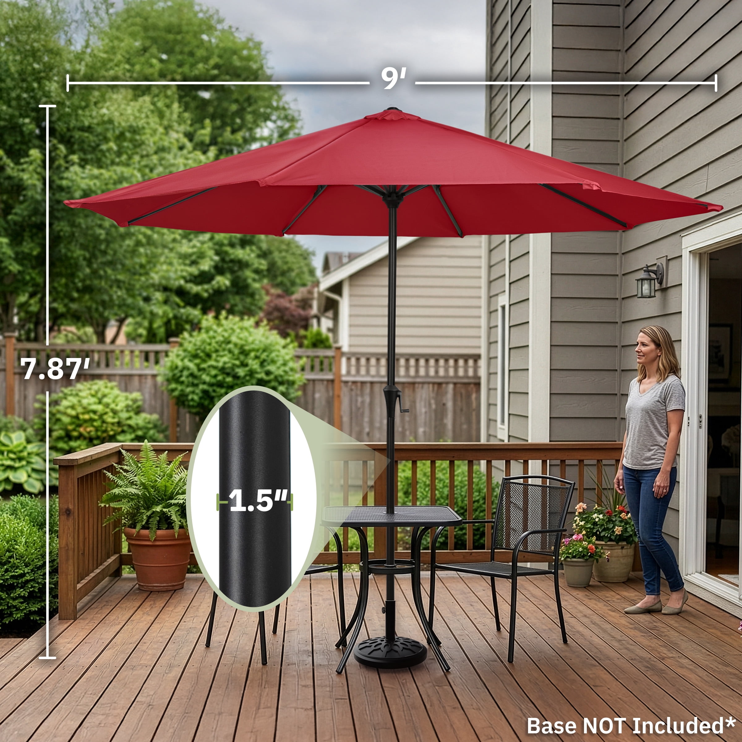 Pure Garden 9FT Outdoor Vented Patio Umbrella with Easy Crank (Red)