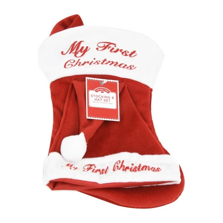 Holiday Time My First Christmas Baby Red Stocking and Santa Hat (Best Stocking Stuffers Under $5)