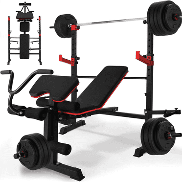 Pirecart 6-in-1 Adjustable Weight Bench Set, Foldable Bench Press Set with Leg Extension and Preacher Curl, Squat Rack for Home Gym, 900lbs