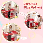 Infans Kids Grocery Store Playset Wooden Pretend Play Supermarket w/ Shopping Cart