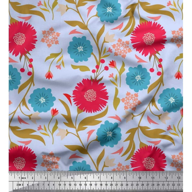 Soimoi Moss Georgette Fabric Leaves & Floral Artistic Fabric Prints By Yard 42 Inch Wide