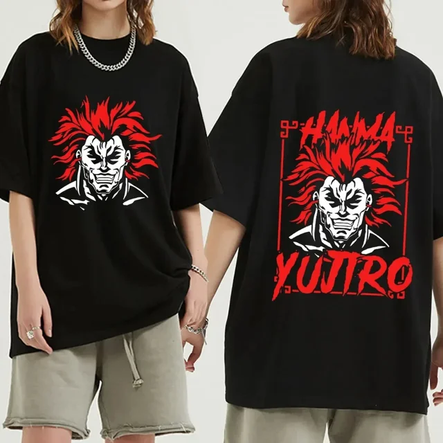 Camiseta de Anime Baki The Grappler para hombre, camisa de manga corta de gimnasio Yujiro Hanma, 100% algodón, informal, ropa de calle y2k