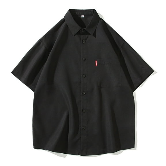Mens Casual Button Down Shirts Harbor Style Summer Solid Color Loose Short Sleeved Fashion Top Holiday Wear