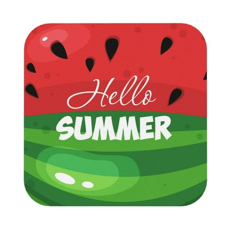 

Disketp Watermelon Hello Summer Funny Coasters 6 Pcs Leather Coasters with Holder Perfect Housewarming Hostess Gifts Protect Furniture from Water Marks Scratch and Damage