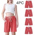 thumbnail image 2 of ZACPNCV 4PC Girls Casual Bermuda Shorts Kids Knee Length High Waisted Summer Shorts Linen Comfy Drawstring Short Pants Red 11-12 Years, 2 of 9